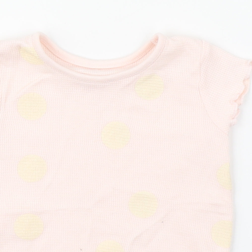 Primark Girls Pink Polka Dot 100% Cotton Basic T-Shirt Size 12-18 Months Round Neck Pullover