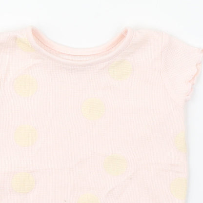 Primark Girls Pink Polka Dot 100% Cotton Basic T-Shirt Size 12-18 Months Round Neck Pullover