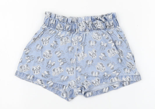 Disney Girls Blue Geometric 100% Cotton Cropped Trousers Size 12-18 Months   - Minnie Mouse