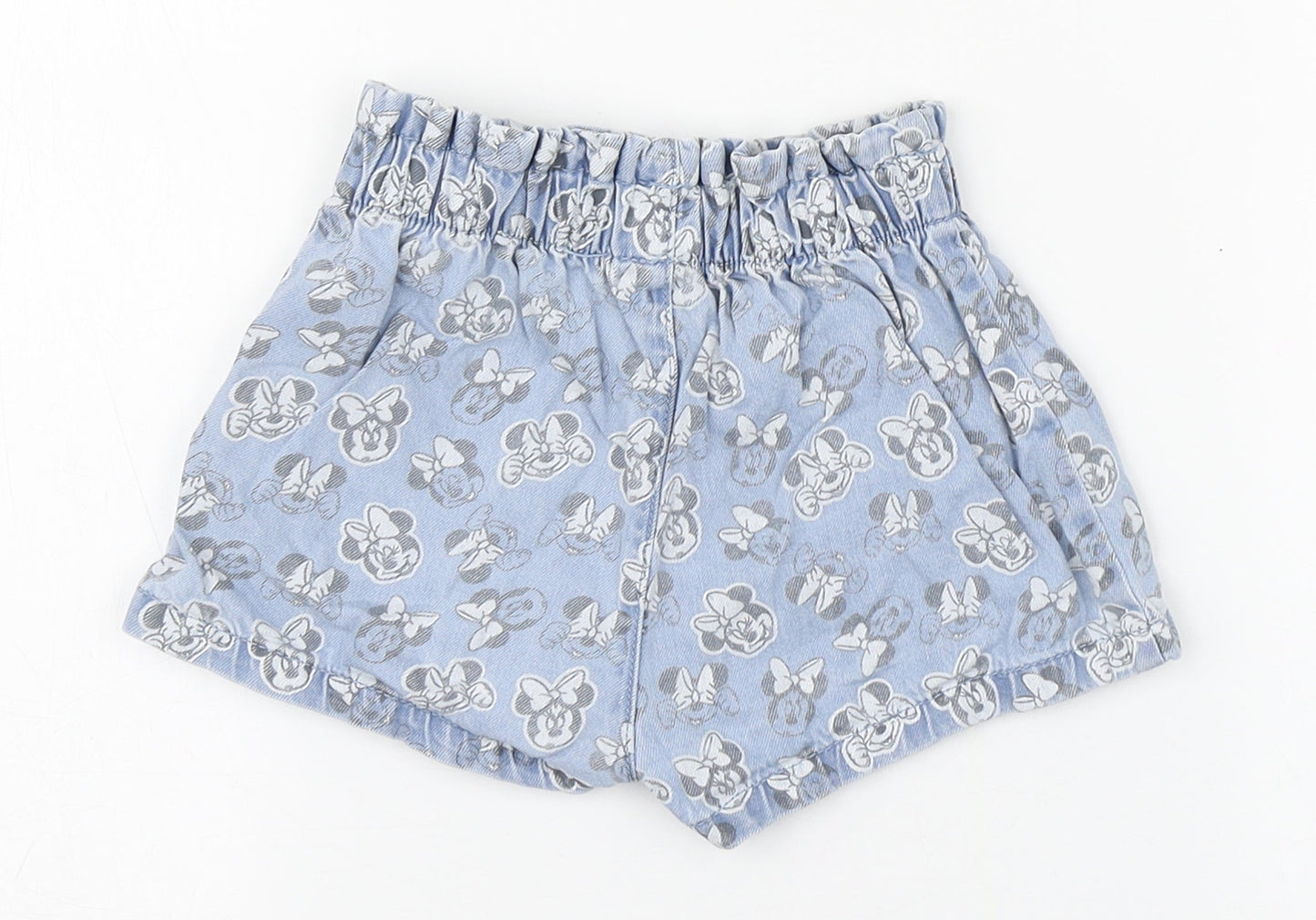 Disney Girls Blue Geometric 100% Cotton Cropped Trousers Size 12-18 Months   - Minnie Mouse