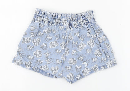 Disney Girls Blue Geometric 100% Cotton Cropped Trousers Size 12-18 Months   - Minnie Mouse