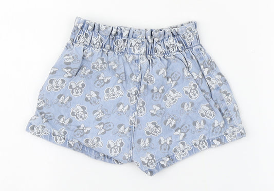 Disney Girls Blue Geometric 100% Cotton Cropped Trousers Size 12-18 Months   - Minnie Mouse