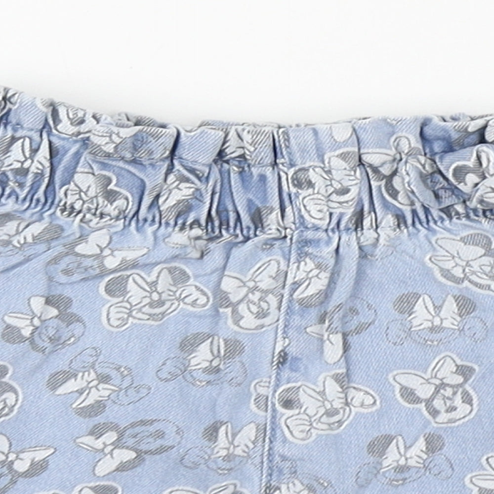Disney Girls Blue Geometric 100% Cotton Cropped Trousers Size 12-18 Months   - Minnie Mouse