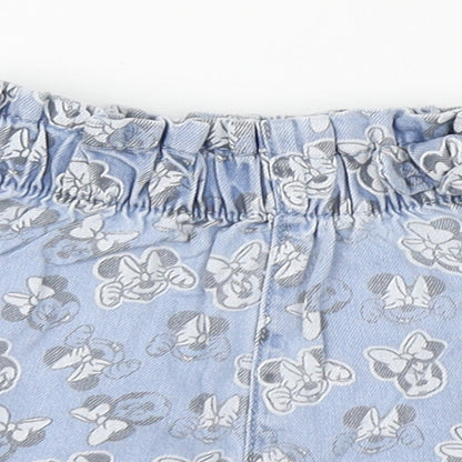 Disney Girls Blue Geometric 100% Cotton Cropped Trousers Size 12-18 Months   - Minnie Mouse