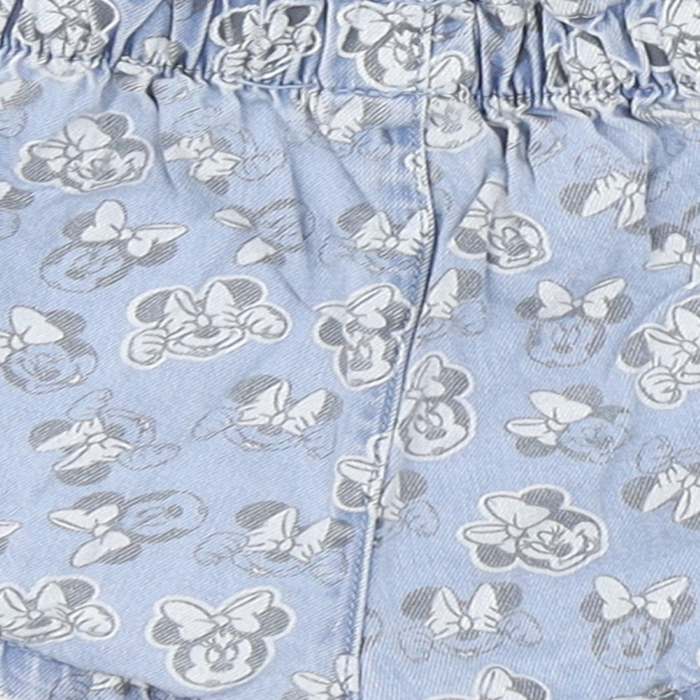 Disney Girls Blue Geometric 100% Cotton Cropped Trousers Size 12-18 Months   - Minnie Mouse