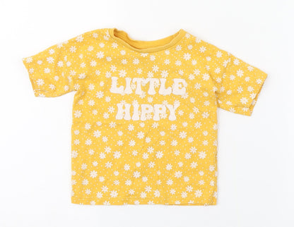 Matalan Baby Yellow Geometric 100% Cotton Basic T-Shirt Size 9-12 Months Round Neck Pullover - Little Hippy