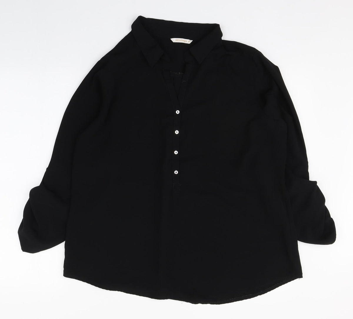 Additional front view of Privilege women’s black polyester basic button-up, size UK 8, collared