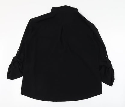 Back view of Privilege women’s black polyester basic button-up, size UK 8, collared