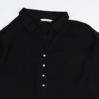 Close-up detail of Privilege women’s black polyester basic button-up, size UK 8, collared