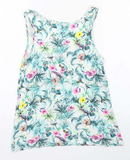 Warehouse Womens Multicoloured Floral Viscose Basic Tank Size 10 Scoop Neck