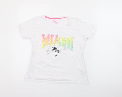 Primark Girls White  Cotton Pullover T-Shirt Size 11-12 Years Crew Neck  - Miami