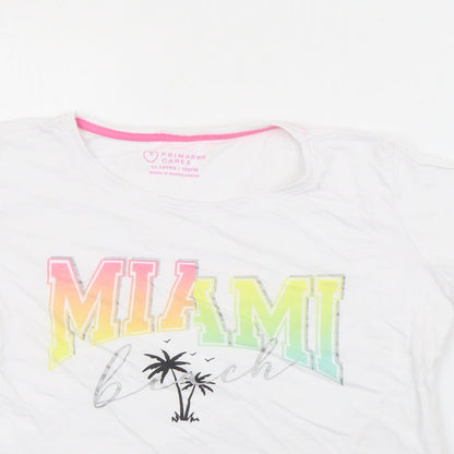 Primark Girls White  Cotton Pullover T-Shirt Size 11-12 Years Crew Neck  - Miami