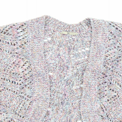 TU Womens Purple V-Neck  Cotton Cardigan Jumper Size 8