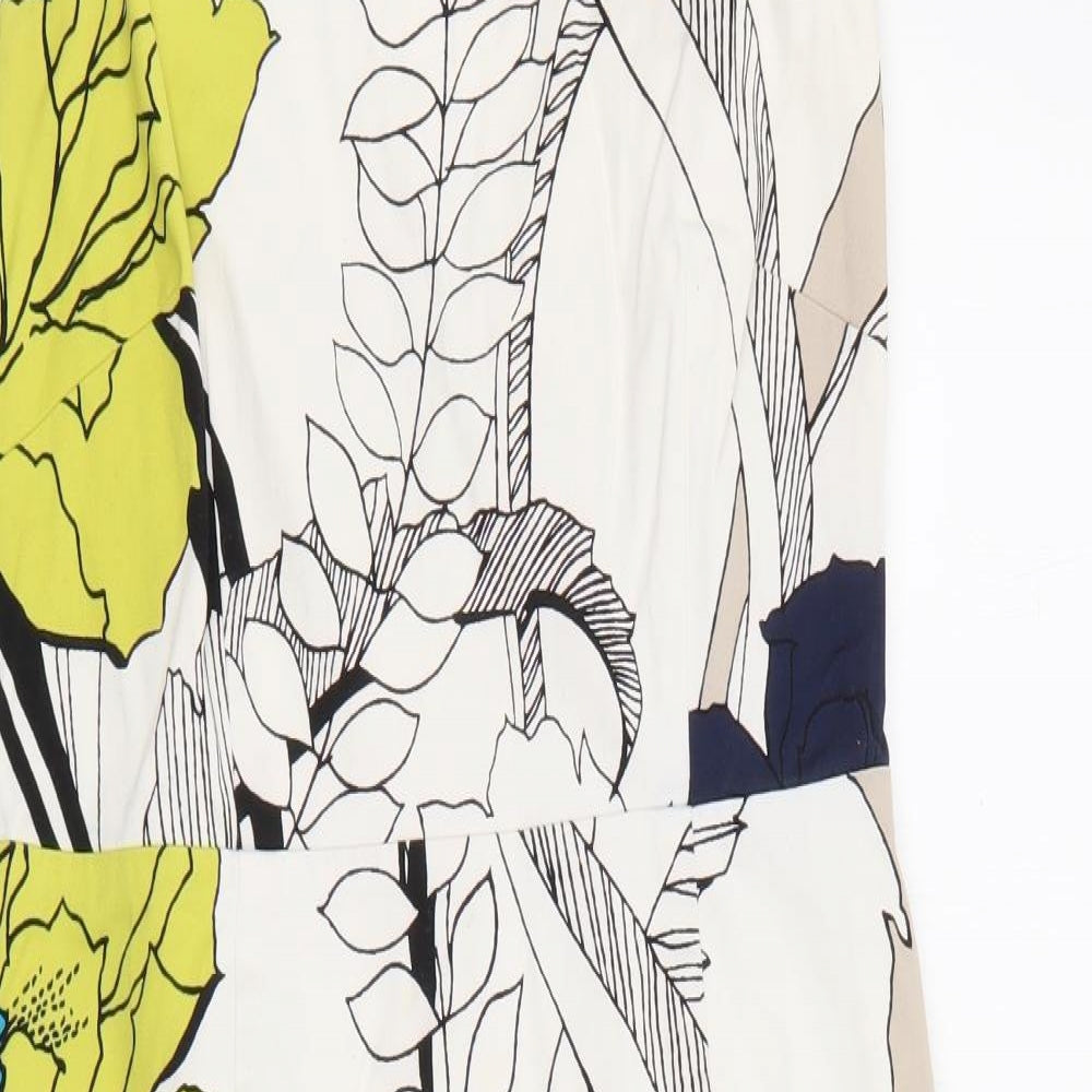 Coast Womens White Floral Cotton Pencil Dress  Size 10  Boat Neck Zip