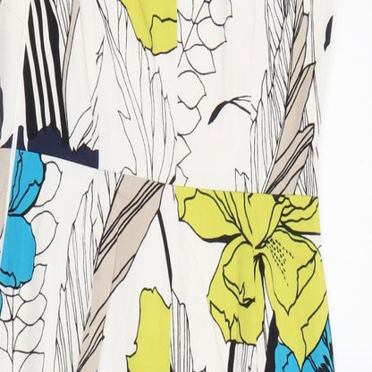 Coast Womens White Floral Cotton Pencil Dress  Size 10  Boat Neck Zip