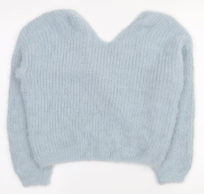 New Look Girls Blue V-Neck  Polyamide Pullover Jumper Size 10-11 Years  Pullover