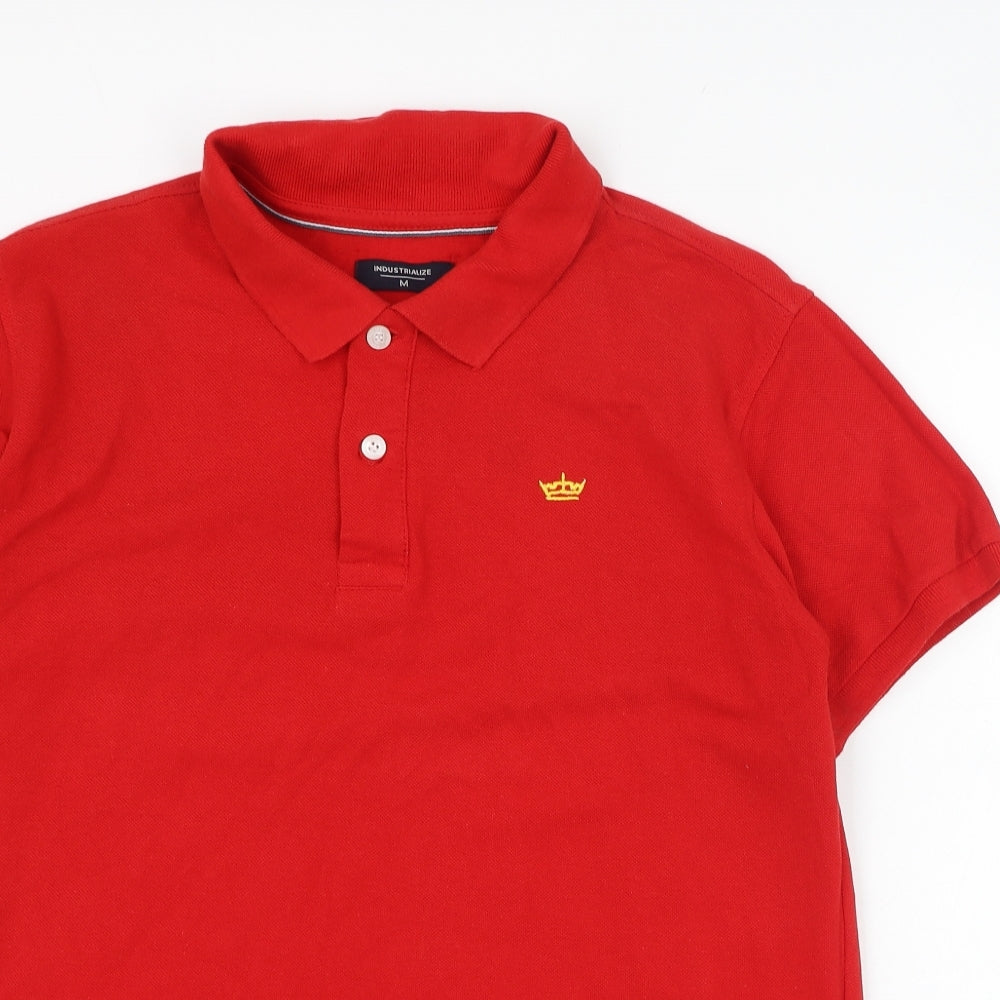Industrialize Mens Red  Cotton  Polo Size M Collared Button