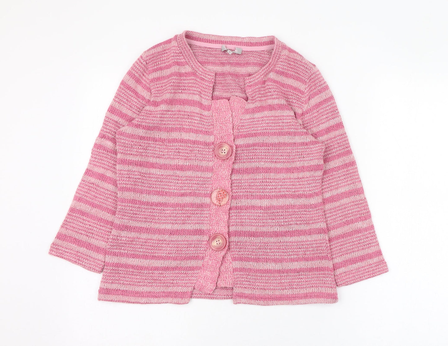 Preworn Womens Pink Round Neck  Polyester Cardigan Jumper Size S
