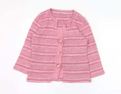Preworn Womens Pink Round Neck  Polyester Cardigan Jumper Size S