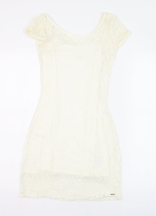 Hollister Womens Ivory  Nylon Pencil Dress  Size XS  Round Neck Pullover