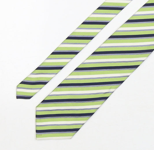 Front view of Royal Class men’s multicoloured striped silk pointed tie one size