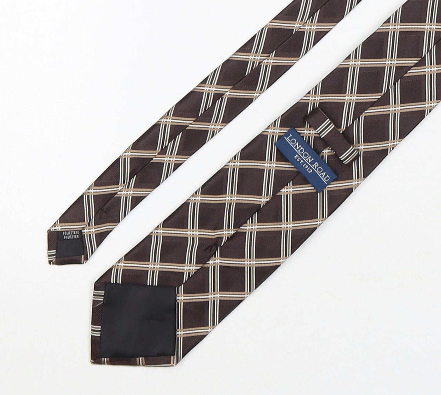 London Road Mens Brown Plaids & Checks Polyester Pointed Tie One Size