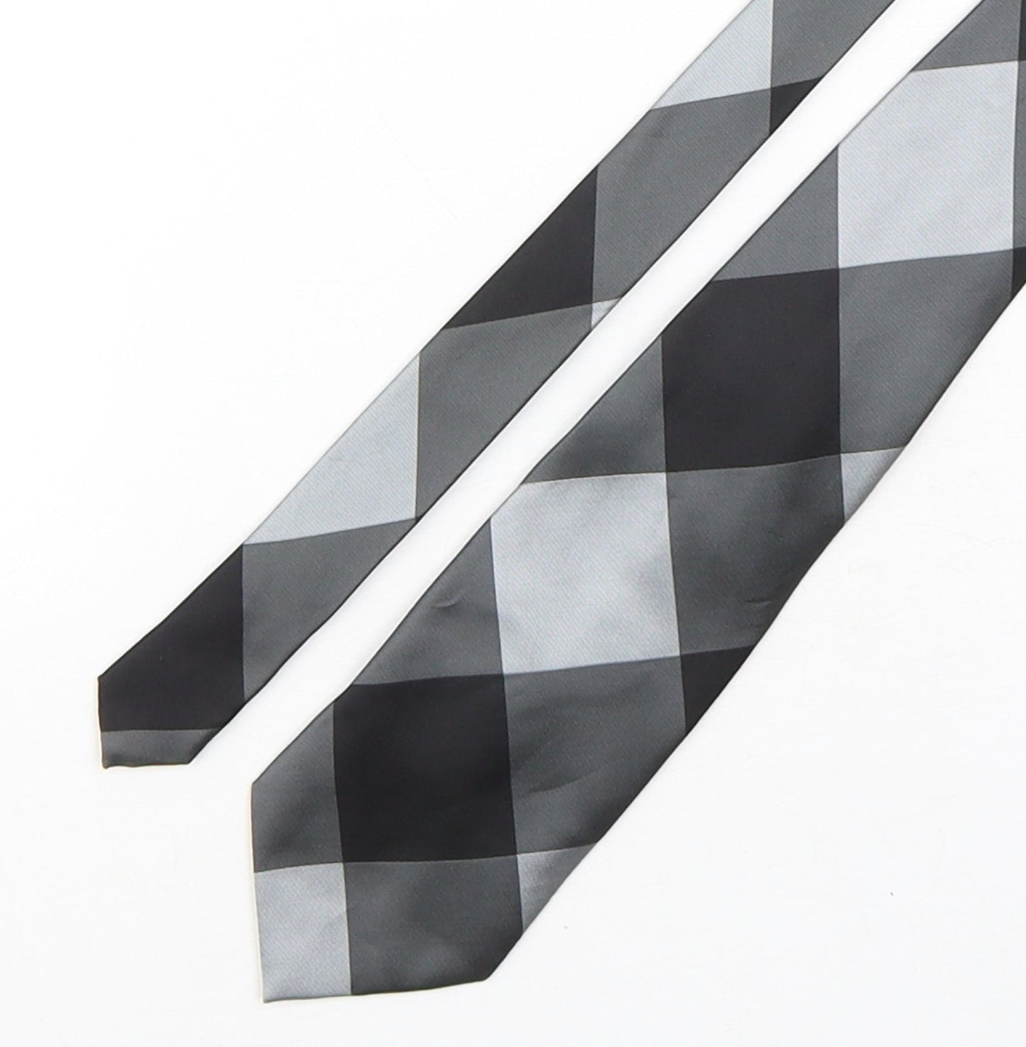 NEXT Mens Grey Plaids & Checks Polyester Pointed Tie One Size