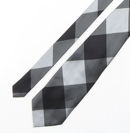 NEXT Mens Grey Plaids & Checks Polyester Pointed Tie One Size
