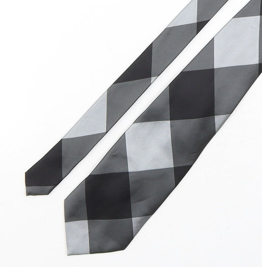 NEXT Mens Grey Plaids & Checks Polyester Pointed Tie One Size