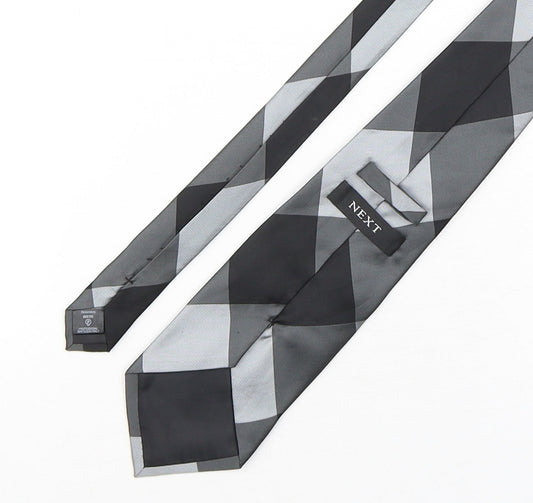 NEXT Mens Grey Plaids & Checks Polyester Pointed Tie One Size