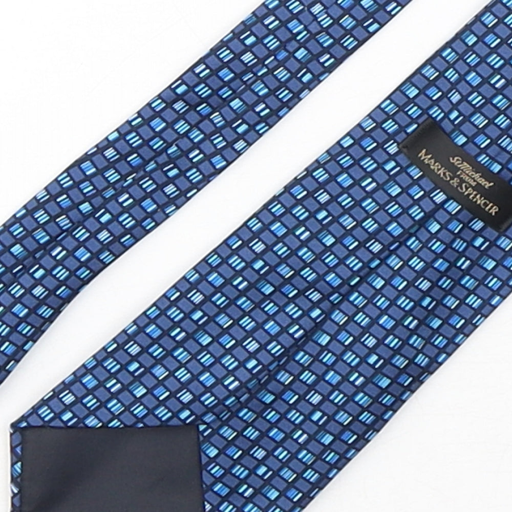 Marks and Spencer Mens Blue Plaids & Checks Polyester Pointed Tie One Size