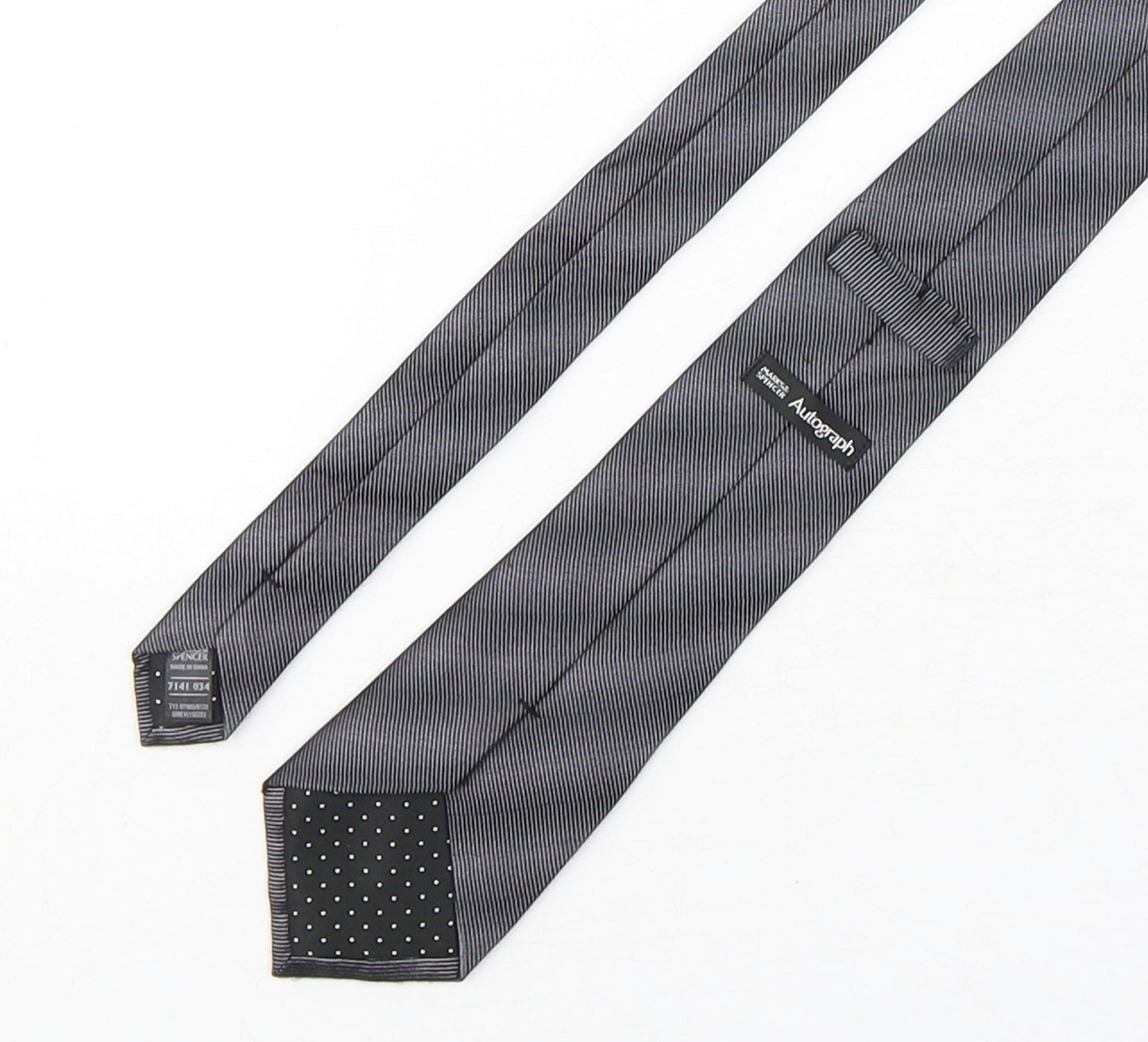 Autograph Mens Grey Striped Silk Pointed Tie One Size