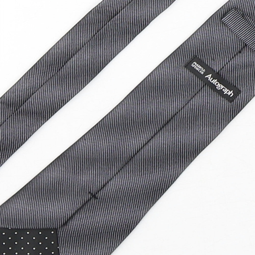 Autograph Mens Grey Striped Silk Pointed Tie One Size