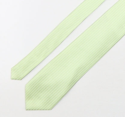 Additional front view of DH & AA men’s green striped polyester pointed tie one size