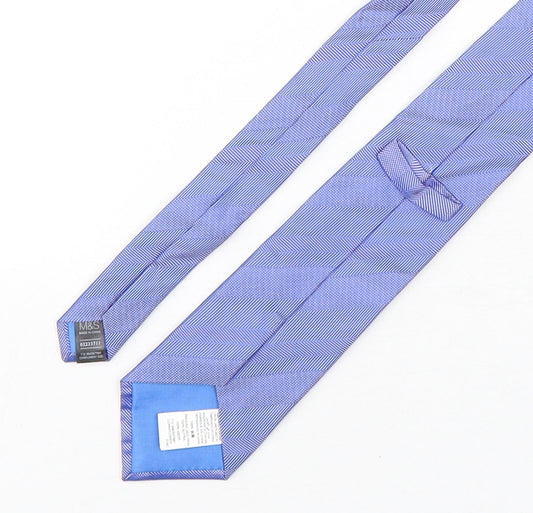 Marks and Spencer Mens Blue Geometric Silk Pointed Tie One Size