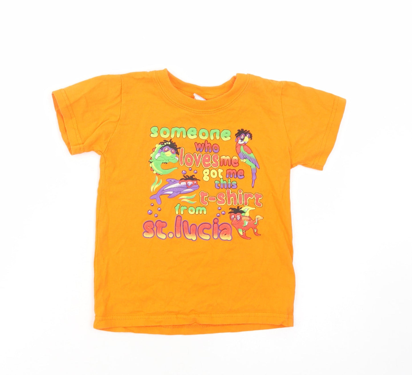 Suki Garments Girls Orange  Cotton Pullover T-Shirt Size 4 Years Crew Neck Pullover - St. Lucia