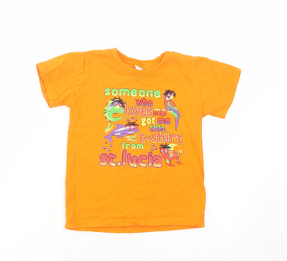Suki Garments Girls Orange  Cotton Pullover T-Shirt Size 4 Years Crew Neck Pullover - St. Lucia