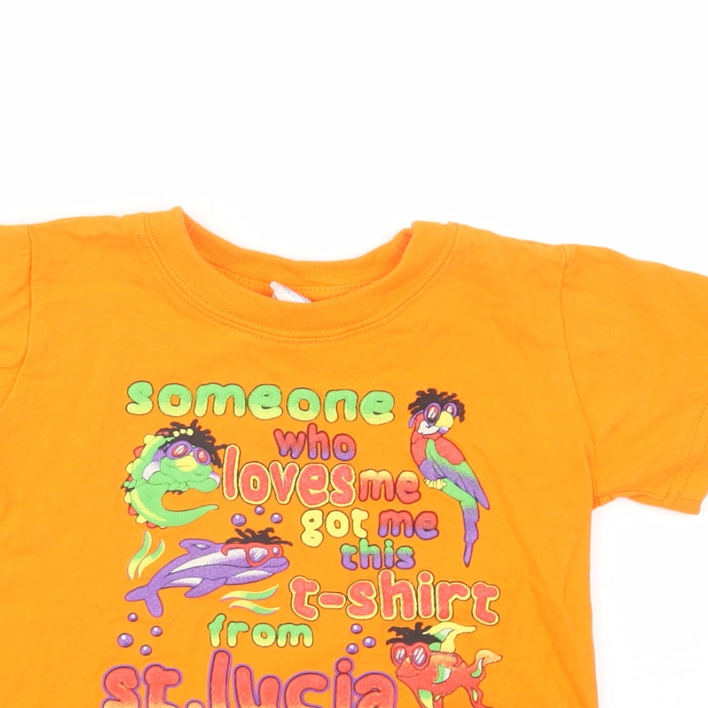 Suki Garments Girls Orange  Cotton Pullover T-Shirt Size 4 Years Crew Neck Pullover - St. Lucia