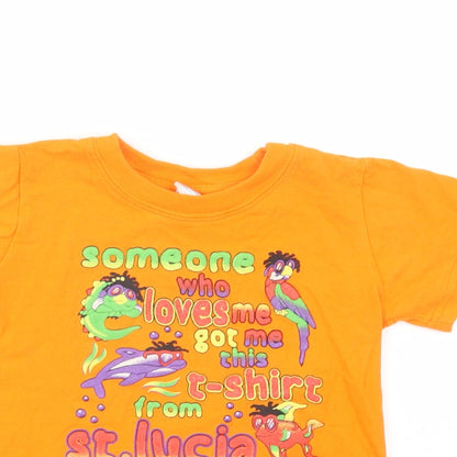 Suki Garments Girls Orange  Cotton Pullover T-Shirt Size 4 Years Crew Neck Pullover - St. Lucia