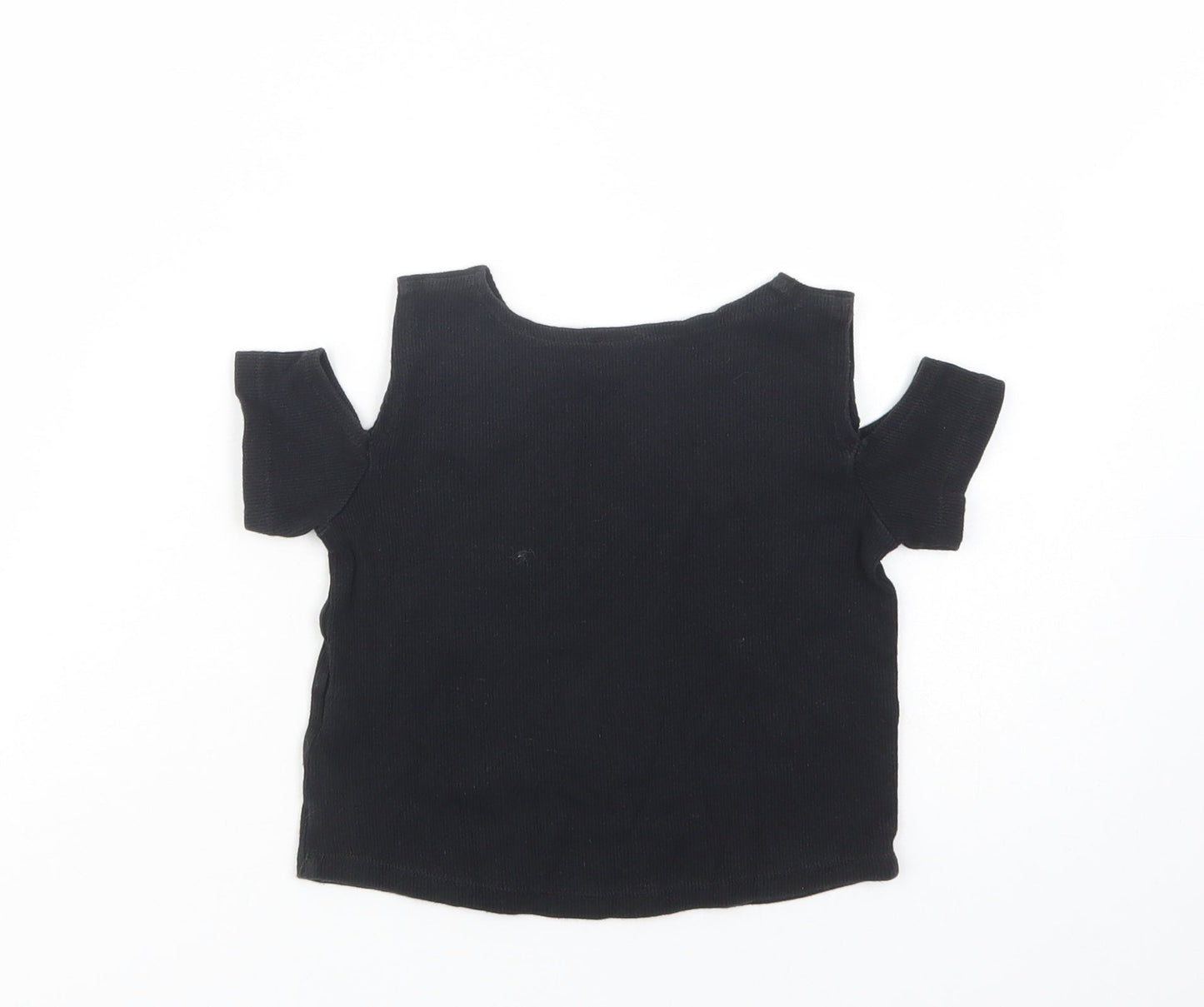 F&F Girls Black  Cotton Cropped T-Shirt Size 6-7 Years Crew Neck Pullover - Cold Shoulder