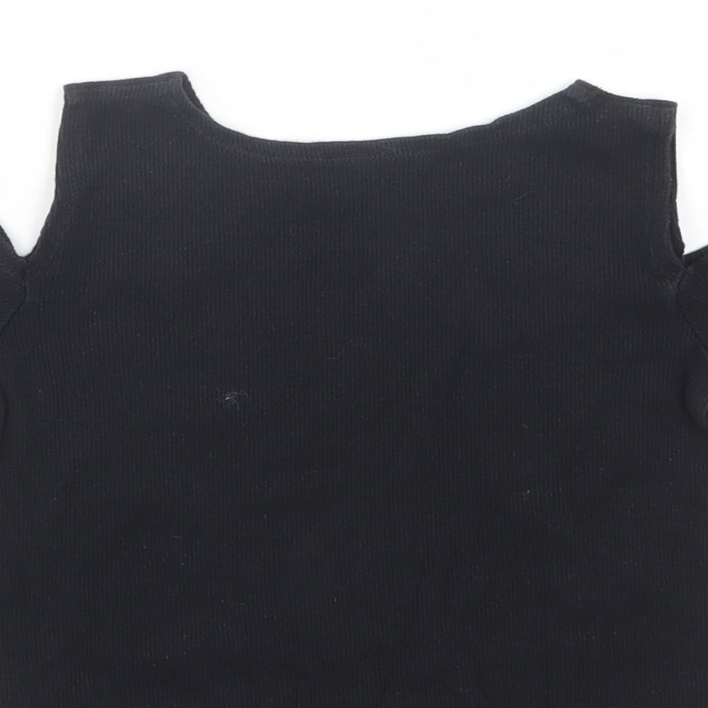 F&F Girls Black  Cotton Cropped T-Shirt Size 6-7 Years Crew Neck Pullover - Cold Shoulder