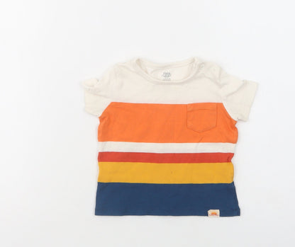 F&F Baby Multicoloured Striped Cotton Basic T-Shirt Size 3-6 Months Crew Neck Snap