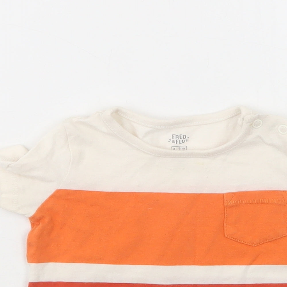 F&F Baby Multicoloured Striped Cotton Basic T-Shirt Size 3-6 Months Crew Neck Snap