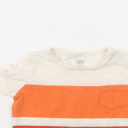 F&F Baby Multicoloured Striped Cotton Basic T-Shirt Size 3-6 Months Crew Neck Snap