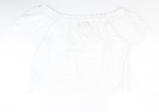 Primark Womens White  100% Cotton Basic Blouse Size L Off the Shoulder