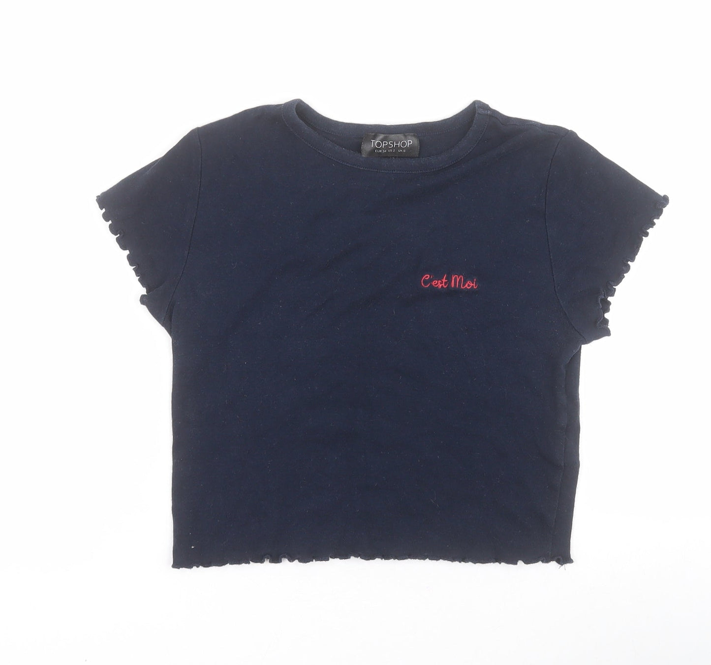 Womens UK Size 6 Topshop Blue Cropped T-Shirt