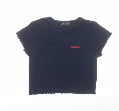 Womens UK Size 6 Topshop Blue Cropped T-Shirt
