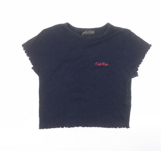 Womens UK Size 6 Topshop Blue Cropped T-Shirt