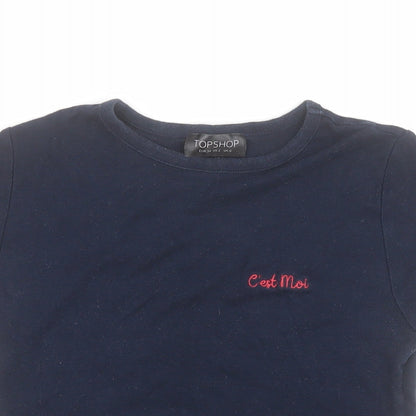 Womens UK Size 6 Topshop Blue Cropped T-Shirt