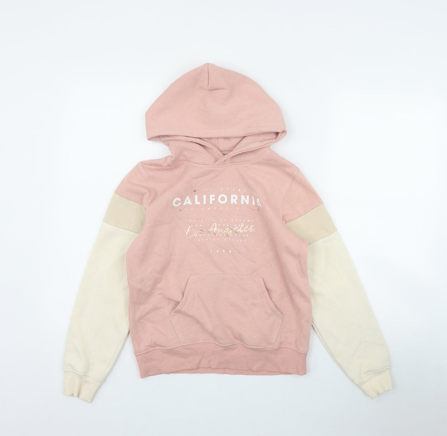 H&HM Girls Pink Colourblock Cotton Pullover Hoodie Size 10-11 Years  Pullover - 'California'
